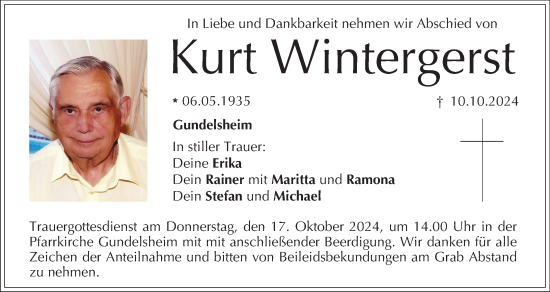 Anzeige von Kurt Wintergerst von MGO