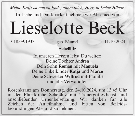Anzeige von Lieselotte Beck von MGO