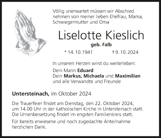 Anzeige von Liselotte Kieslich von MGO