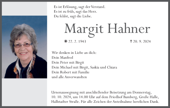 Anzeige von Margit Hahner von MGO
