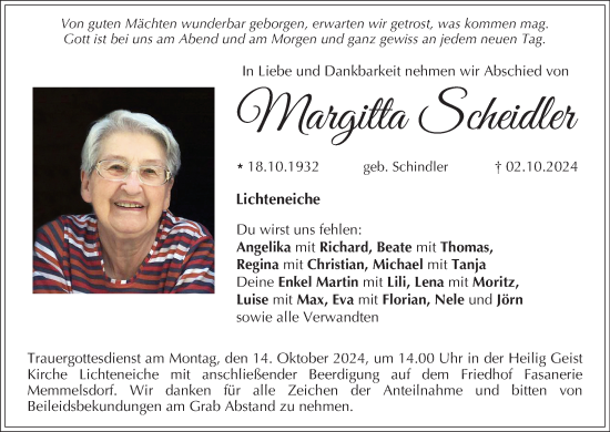 Anzeige von Margitta Scheidler von MGO