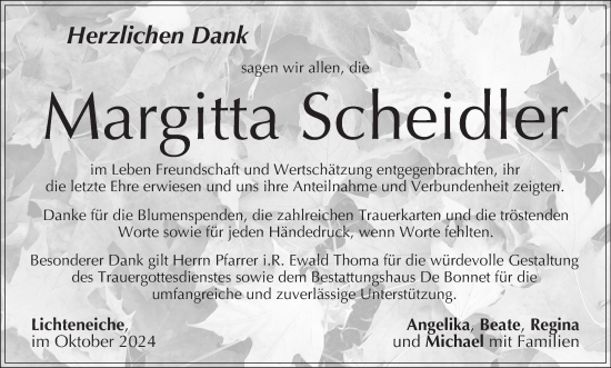 Anzeige von Margitta Scheidler von MGO