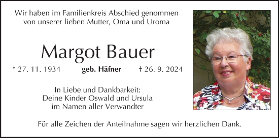Anzeige von Margot Bauer von MGO