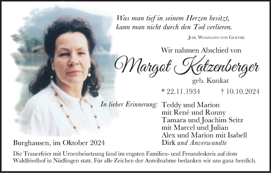 Anzeige von Margot Katzenberger von MGO
