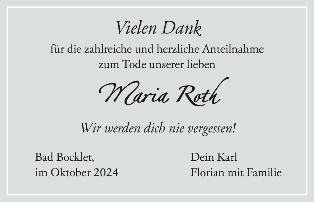  Traueranzeige für Maria Roth vom 19.10.2024 aus MGO