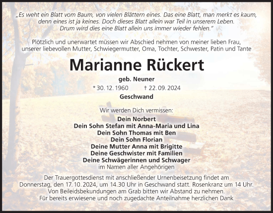 Anzeige von Marianne Rückert von MGO