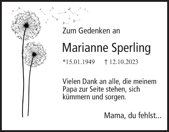 Anzeige von Marianne Sperling von MGO
