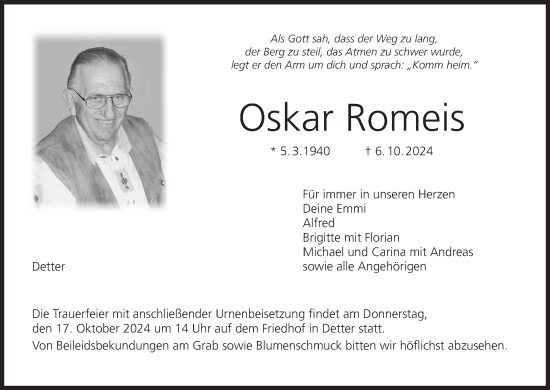 Anzeige von Oskar Romeis von MGO