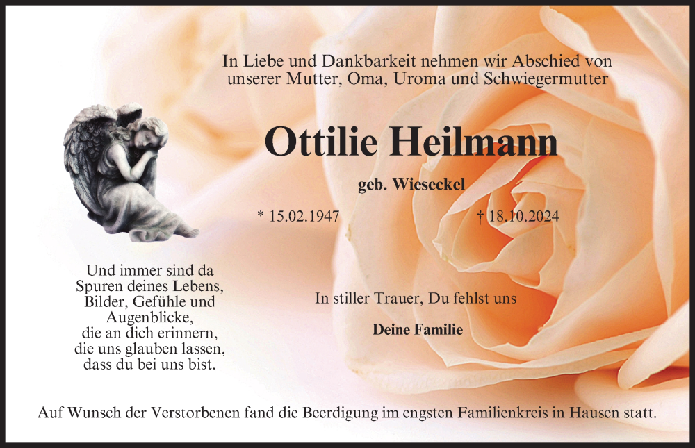  Traueranzeige für Ottilie Heilmann vom 26.10.2024 aus MGO