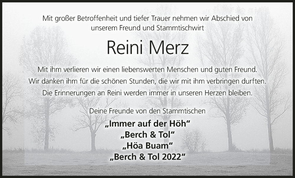  Traueranzeige für Reini Merz vom 05.10.2024 aus MGO