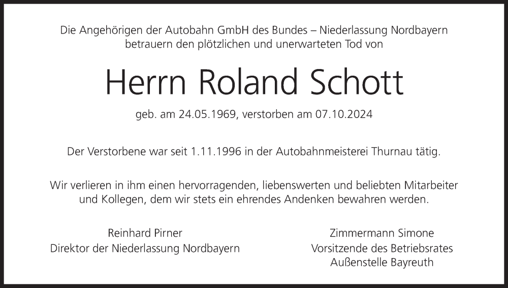  Traueranzeige für Roland Schott vom 19.10.2024 aus MGO