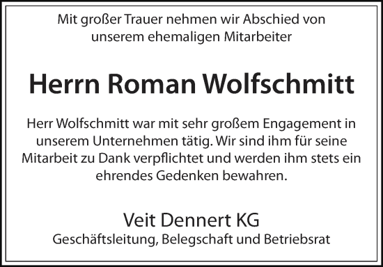 Anzeige von Roman Wolfschmitt von MGO