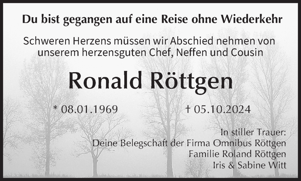  Traueranzeige für Ronald Röttgen vom 19.10.2024 aus MGO