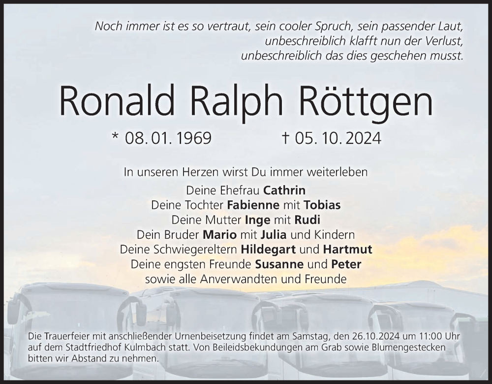  Traueranzeige für Ronald Ralph Röttgen vom 19.10.2024 aus MGO