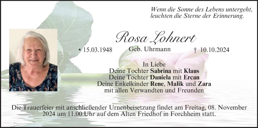  Traueranzeige für Rosa Lohnert vom 26.10.2024 aus MGO