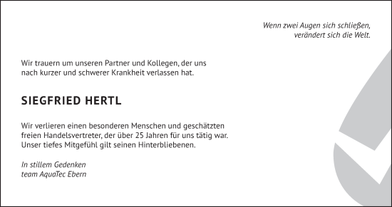 Anzeige von Siegfried Hertl von MGO