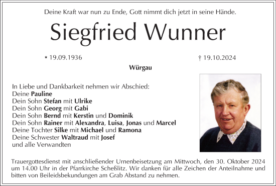 Anzeige von Siegfried Wunner von MGO