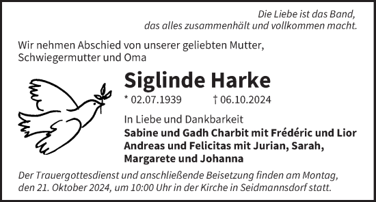 Anzeige von Siglinde Harke von MGO