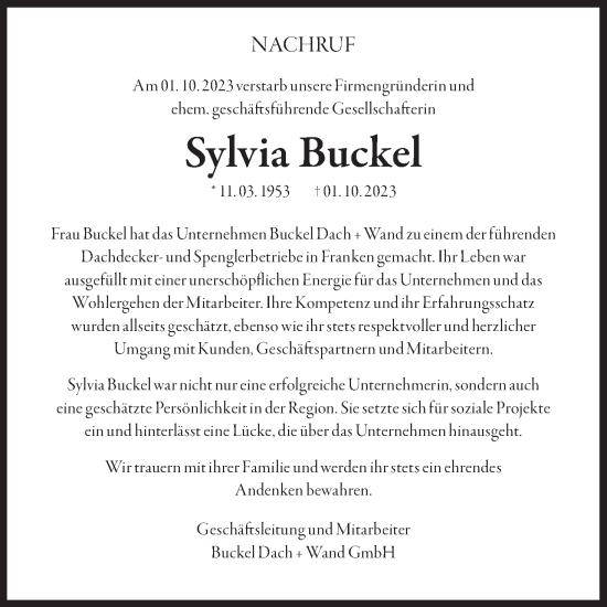 Anzeige von Sylvia Buckel von MGO