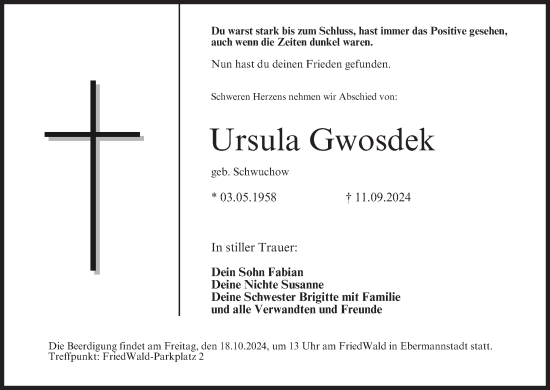 Anzeige von Ursula Gwosdek von MGO