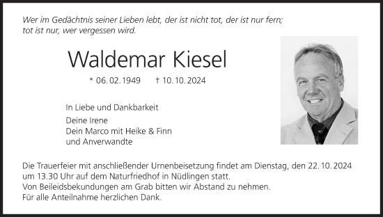 Anzeige von Waldemar Kiesel von MGO