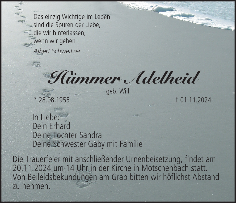  Traueranzeige für Adelheid Hümmer vom 19.11.2024 aus MGO