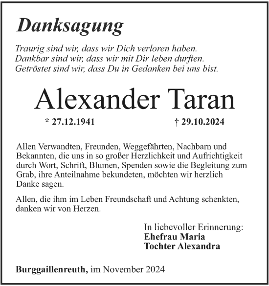 Anzeige von Alexander Taran von MGO