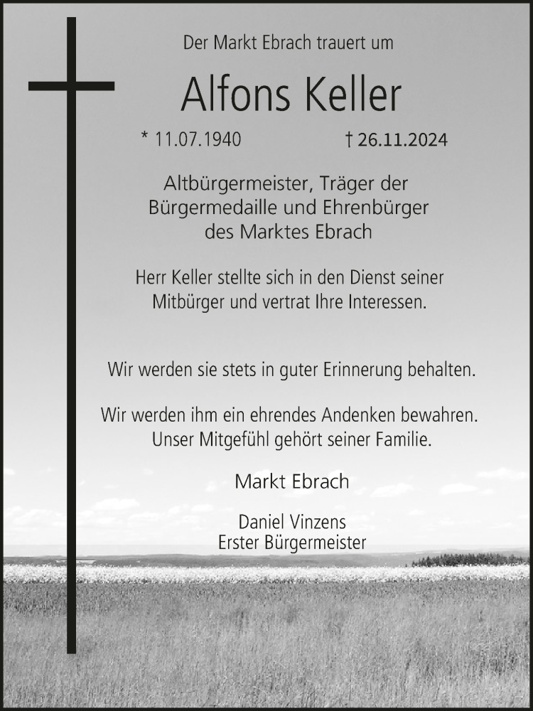  Traueranzeige für Alfons Keller vom 30.11.2024 aus MGO