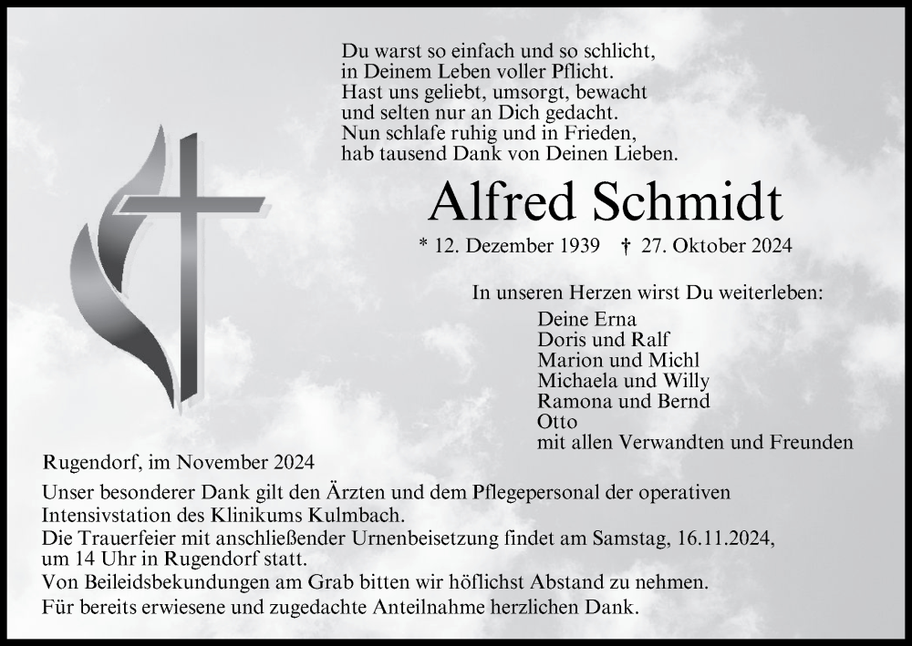  Traueranzeige für Alfred Schmidt vom 13.11.2024 aus MGO