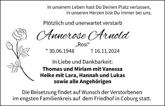 Anzeige von Annerose Arnold von MGO