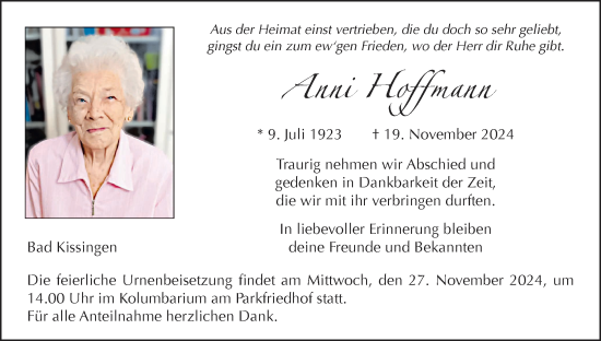 Anzeige von Anni Hoffmann von MGO