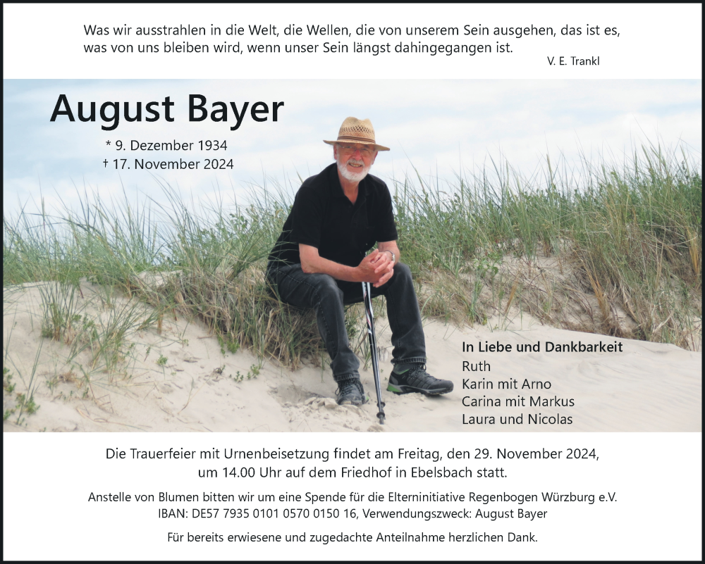  Traueranzeige für August Bayer vom 23.11.2024 aus MGO
