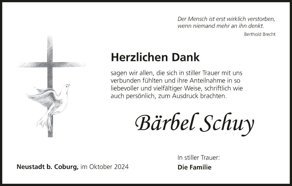 Traueranzeige für Bärbel Schuy vom 16.11.2024 aus MGO