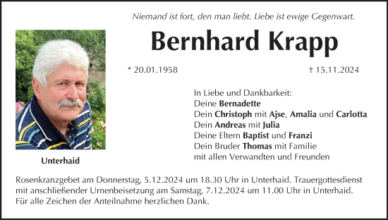 Anzeige von Bernhard Krapp von MGO