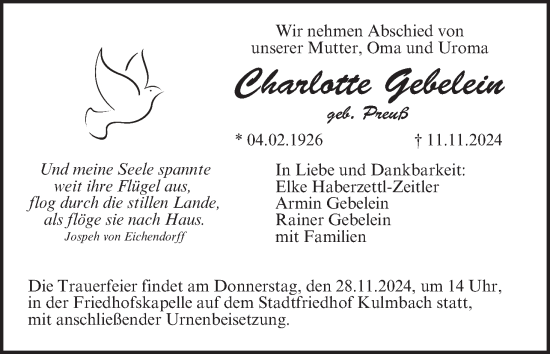 Anzeige von Charlotte Gebelein von MGO