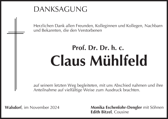 Anzeige von Claus Mühlfeld von MGO