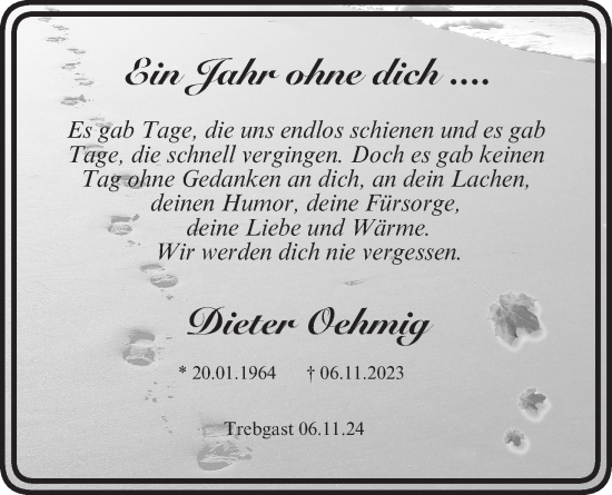 Anzeige von Dieter Oehmig von MGO