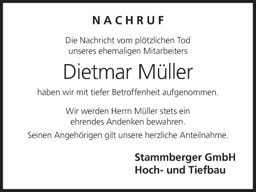  Traueranzeige für Dietmar Müller vom 30.11.2024 aus MGO