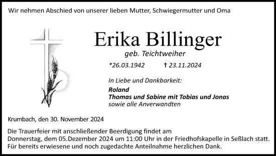 Anzeige von Erika Billinger von MGO