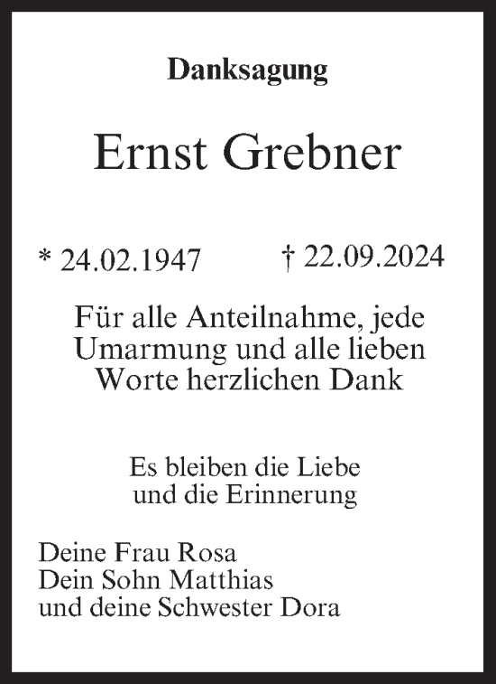 Anzeige von Ernst Grebner von MGO