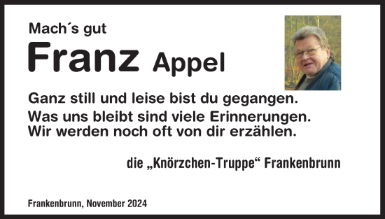 Anzeige von Franz Appel von MGO
