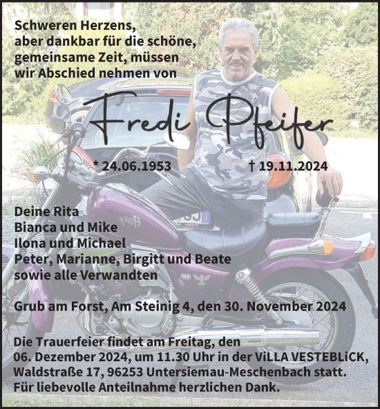 Anzeige von Fredi Pfeifer von MGO