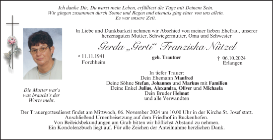 Anzeige von Gerda Franziska Nützel von MGO