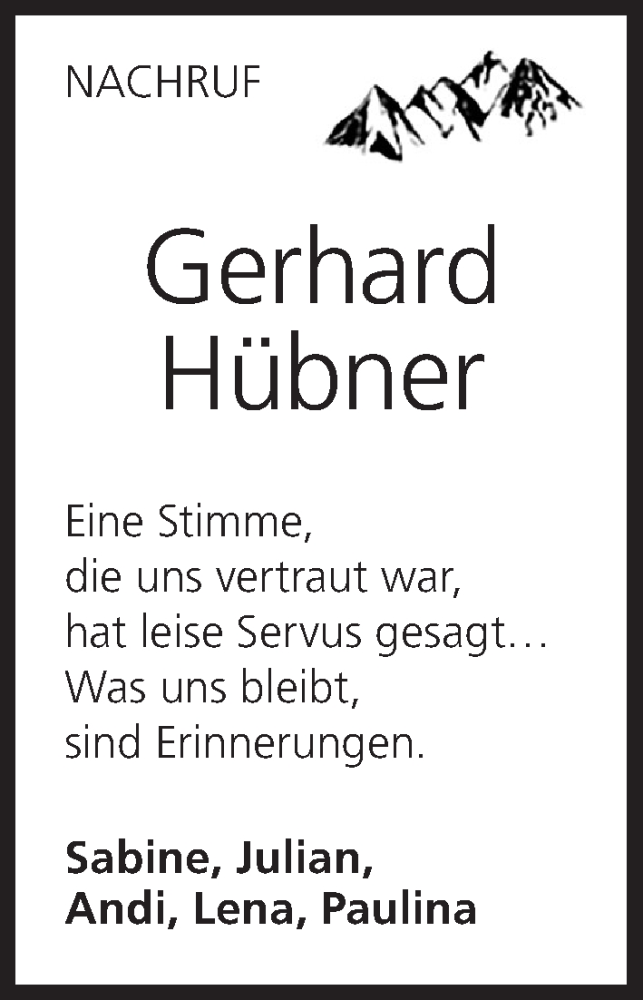  Traueranzeige für Gerhard Hübner vom 02.11.2024 aus MGO