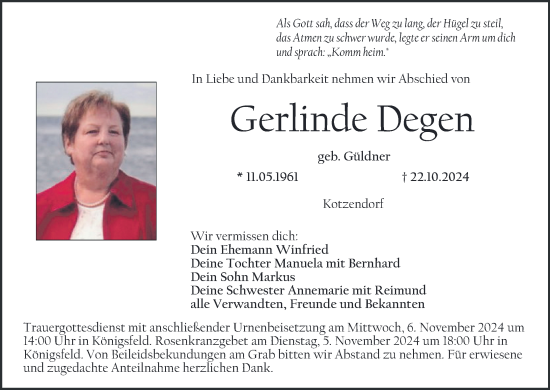 Anzeige von Gerlinde Degen von MGO