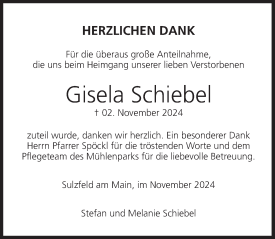 Anzeige von Gisela Schiebel von MGO