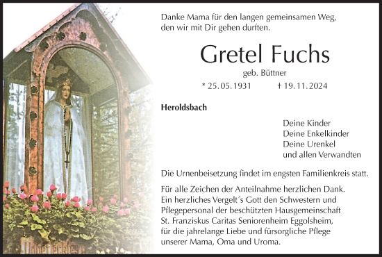 Anzeige von Gretel Fuchs von MGO