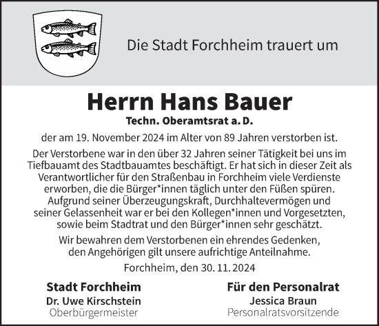 Anzeige von Hans Bauer von MGO