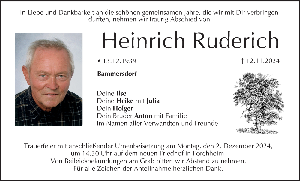  Traueranzeige für Heinrich Ruderich vom 28.11.2024 aus MGO