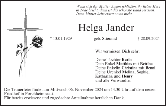 Anzeige von Helga Jander von MGO